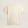 T-shirt da uomo in cotone bianco invecchiato con stampa dorata T-shirt da uomo in cotone bianco invecchiato con stampa dorata