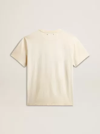 T-shirt da uomo in cotone bianco invecchiato con stampa dorata T-shirt da uomo in cotone bianco invecchiato con stampa dorata
