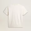 T-shirt da uomo in cotone bianco invecchiato con stampa dorata T-shirt da uomo in cotone bianco invecchiato con stampa dorata