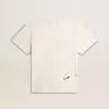T-shirt da uomo in cotone bianco invecchiato con stampa e ricamo T-shirt da uomo in cotone bianco invecchiato con stampa e ricamo