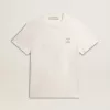 T-shirt da uomo in cotone bianco invecchiato con stampa sul cuore