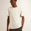 T-shirt da uomo in cotone bianco invecchiato con stampa sul cuore