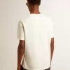 T-shirt da uomo in cotone bianco invecchiato con stampa sul cuore