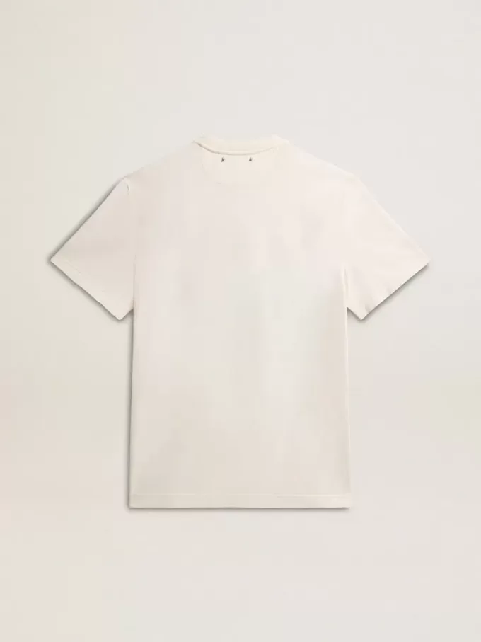 T-shirt da uomo in cotone bianco invecchiato con stampa sul cuore