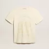 T-shirt da uomo in cotone bianco invecchiato con stampa sul davanti T-shirt da uomo in cotone bianco invecchiato con stampa sul davanti