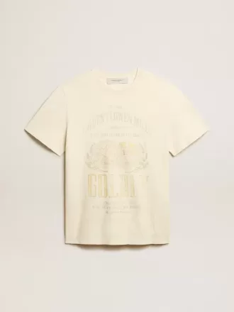 T-shirt da uomo in cotone bianco invecchiato con stampa sul davanti