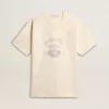 T-shirt da uomo in cotone bianco vintage con bordo grezzo sul davanti T-shirt da uomo in cotone bianco vintage con bordo grezzo sul davanti