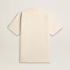 T-shirt da uomo in cotone bianco vintage con bordo grezzo sul davanti T-shirt da uomo in cotone bianco vintage con bordo grezzo sul davanti