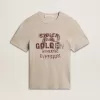 T-shirt da uomo in cotone grigio con stampa vintage sul davanti T-shirt da uomo in cotone grigio con stampa vintage sul davanti