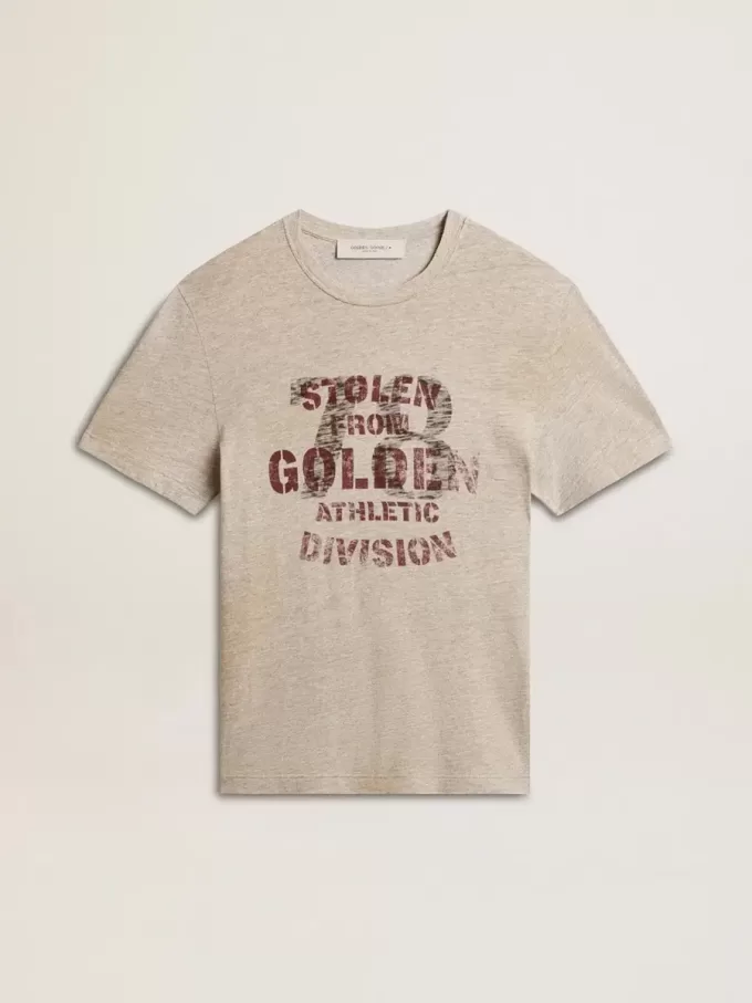 T-shirt da uomo in cotone grigio con stampa vintage sul davanti T-shirt da uomo in cotone grigio con stampa vintage sul davanti