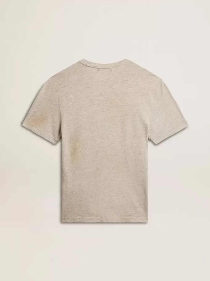 T-shirt da uomo in cotone grigio con stampa vintage sul davanti T-shirt da uomo in cotone grigio con stampa vintage sul davanti