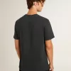 T-shirt da uomo in cotone nero consumato con stampa sul davanti T-shirt da uomo in cotone nero consumato con stampa sul davanti