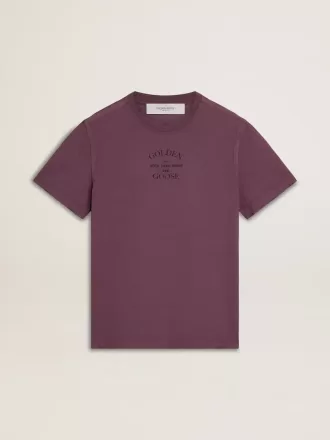T-shirt da uomo in cotone viola consumato con stampa logo