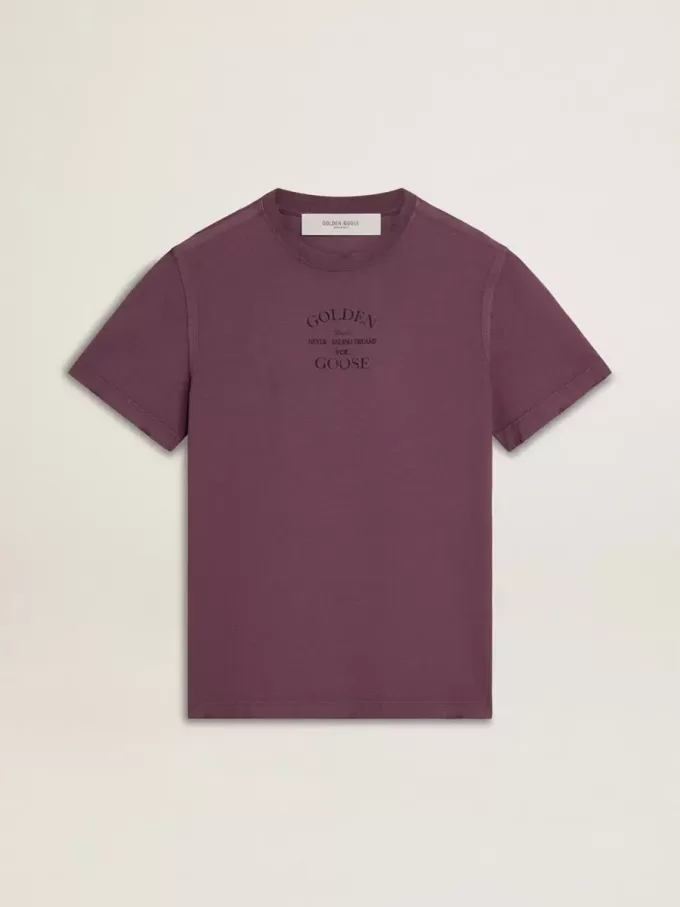 T-shirt da uomo in cotone viola consumato con stampa logo
