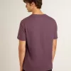 T-shirt da uomo in cotone viola consumato con stampa logo