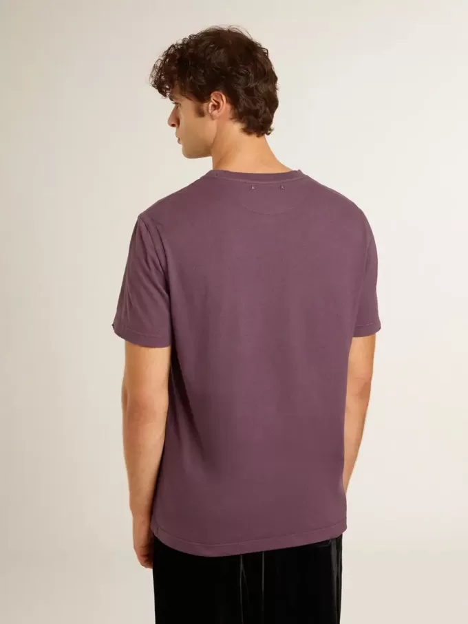 T-shirt da uomo in cotone viola consumato con stampa logo