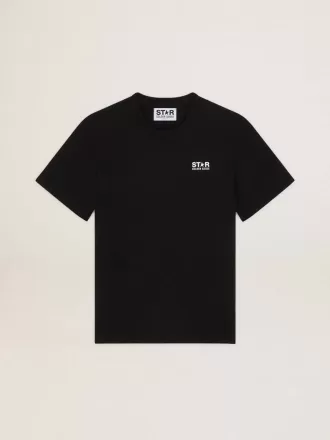 T-shirt da uomo nera con logo bianco a contrasto e stella