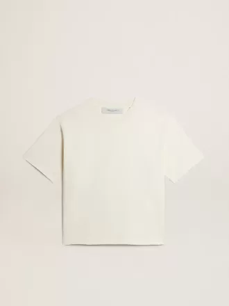 T-shirt in bianco invecchiato con logo rovesciato sul retro – Jersey Capsule
