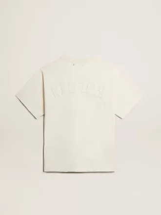 T-shirt in bianco invecchiato con logo rovesciato sul retro – Jersey Capsule
