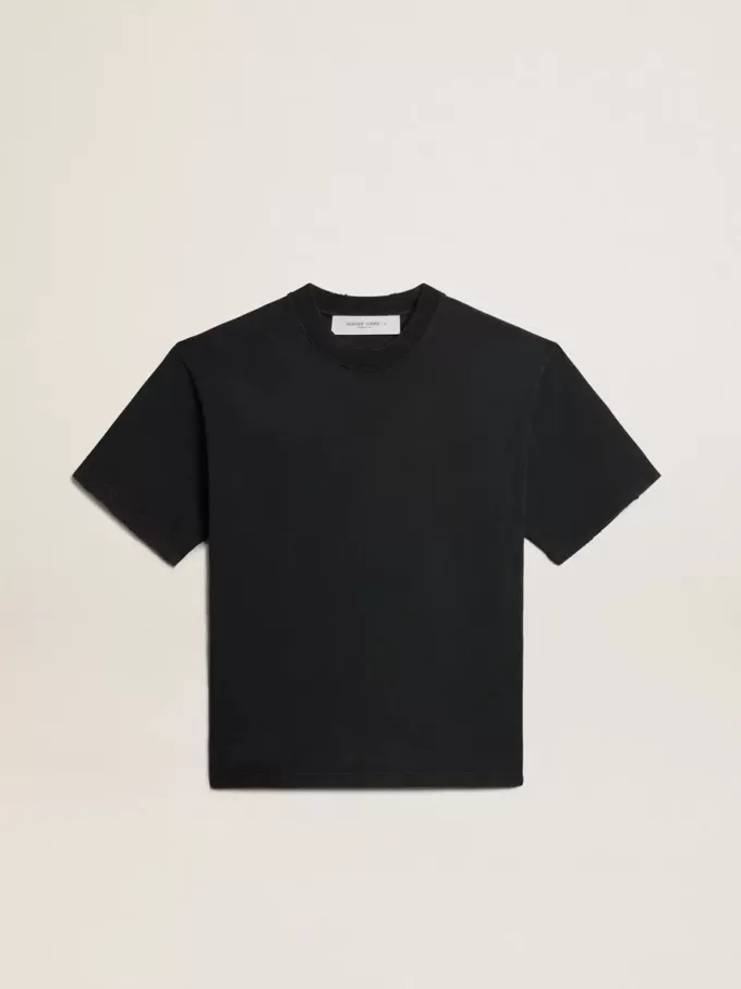T-shirt in nero lavato con logo rovesciato sul retro – Jersey Capsule