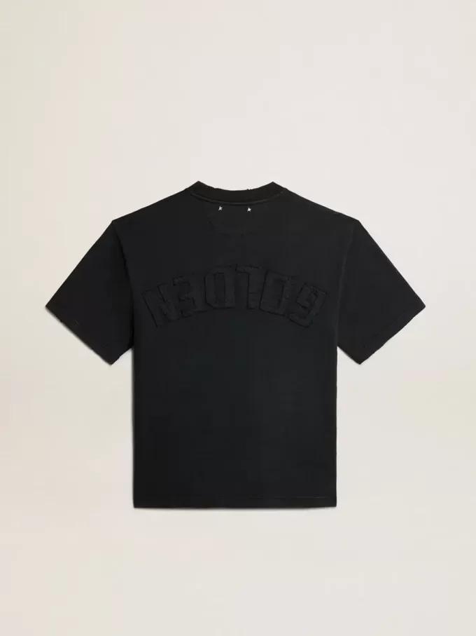 T-shirt in nero lavato con logo rovesciato sul retro – Jersey Capsule