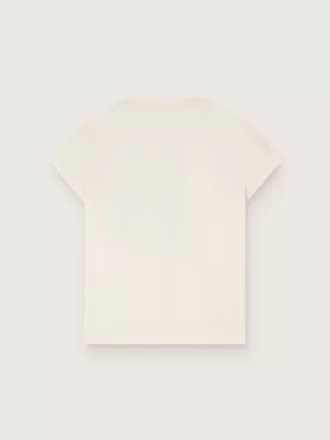 T-shirt Journey per bambina in jersey di cotone bianco con stampa digitale della mascotte e applicazioni in cristallo