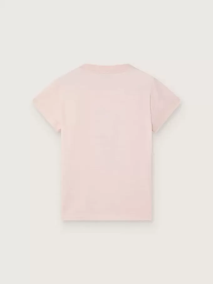 T-shirt Journey per bambina in jersey di cotone rosa con stampa digitale della mascotte
