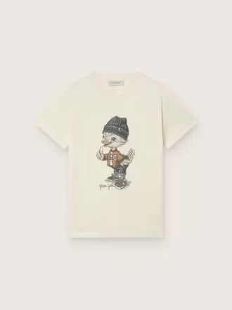 T-shirt Journey per bambino in jersey di cotone bianco con stampa digitale della mascotte