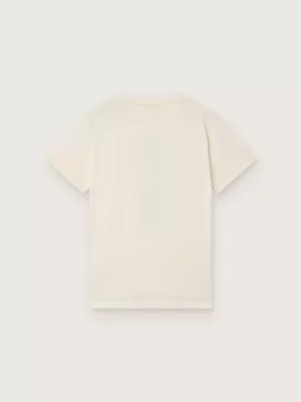 T-shirt Journey per bambino in jersey di cotone bianco con stampa digitale della mascotte