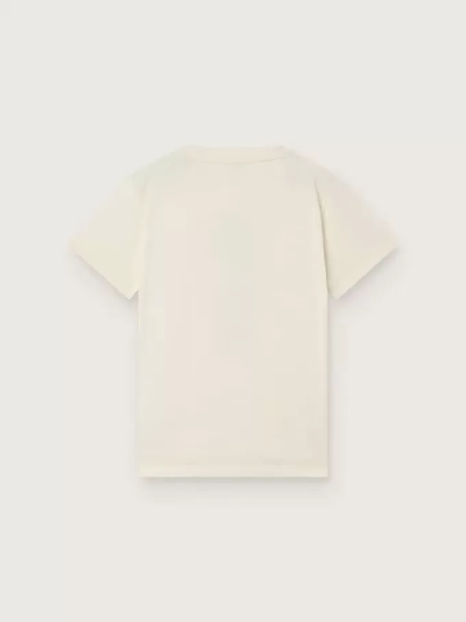T-shirt Journey per bambino in jersey di cotone bianco con stampa digitale della mascotte