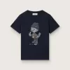 T-shirt Journey per bambino in jersey di cotone blu con stampa digitale della mascotte T-shirt Journey per bambino in jersey di cotone blu con stampa digitale della mascotte