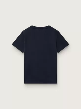 T-shirt Journey per bambino in jersey di cotone blu con stampa digitale della mascotte