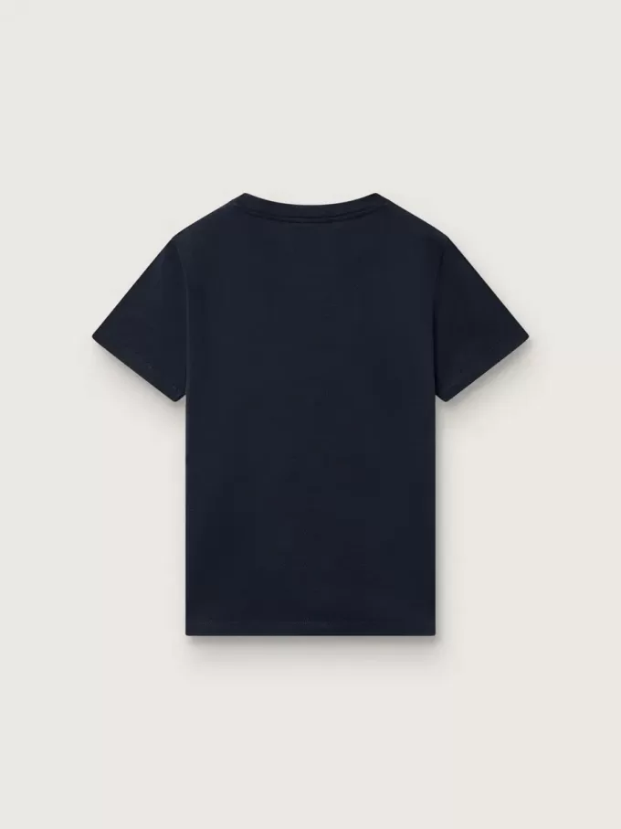T-shirt Journey per bambino in jersey di cotone blu con stampa digitale della mascotte T-shirt Journey per bambino in jersey di cotone blu con stampa digitale della mascotte