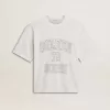 T-shirt leggera da donna in lino bianco con stampa