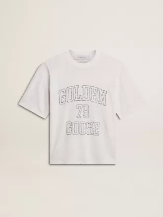 T-shirt leggera da donna in lino bianco con stampa