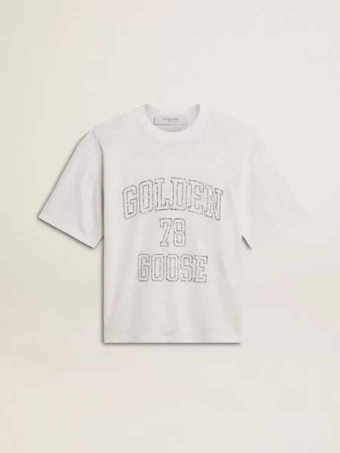 T-shirt leggera da donna in lino bianco con stampa