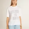 T-shirt leggera da donna in lino bianco con stampa