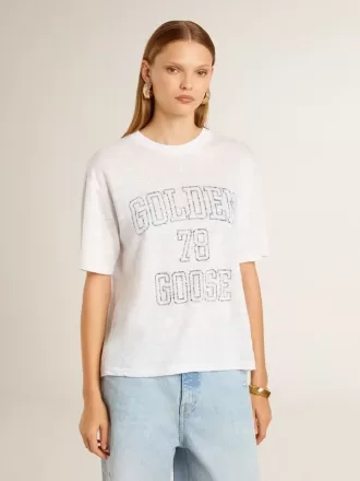 T-shirt leggera da donna in lino bianco con stampa