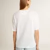 T-shirt leggera da donna in lino bianco con stampa