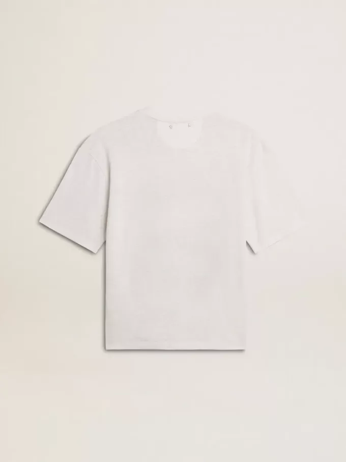 T-shirt leggera da donna in lino bianco con stampa
