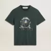 T-shirt nera con stampa multicolore