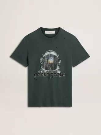 T-shirt nera con stampa multicolore