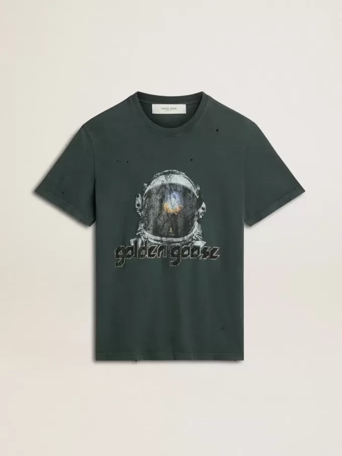 T-shirt nera con stampa multicolore