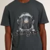 T-shirt nera con stampa multicolore