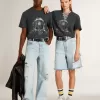 T-shirt nera con stampa multicolore