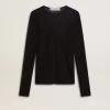 T-shirt nera da donna con collo a giro