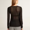 T-shirt nera da donna con collo a giro