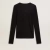 T-shirt nera da donna con collo a giro