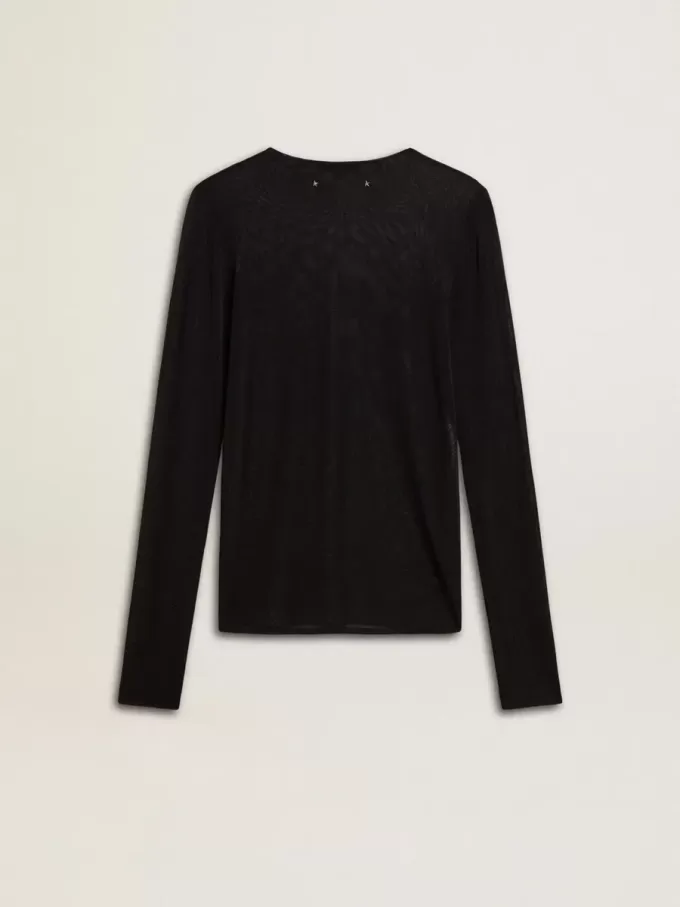 T-shirt nera da donna con collo a giro