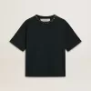 T-shirt nera da donna con cristalli